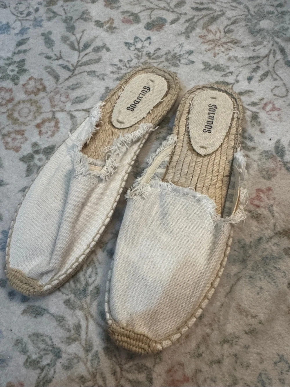 Soludos Beige Canvas Frayed Espadrille Slip-On Mules